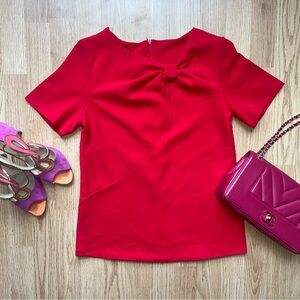 Red crepe Blouse with Short Sleeves and bow detail